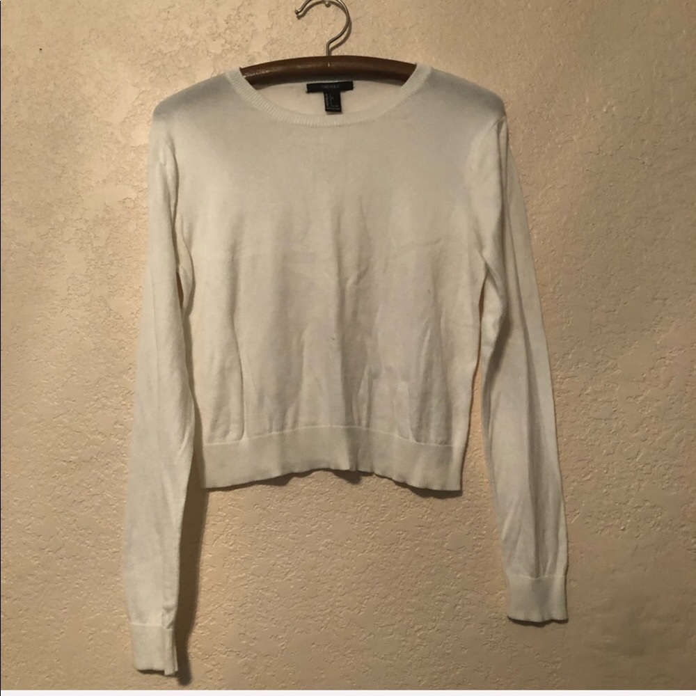 White Long Sleeve Crop Top Sweater